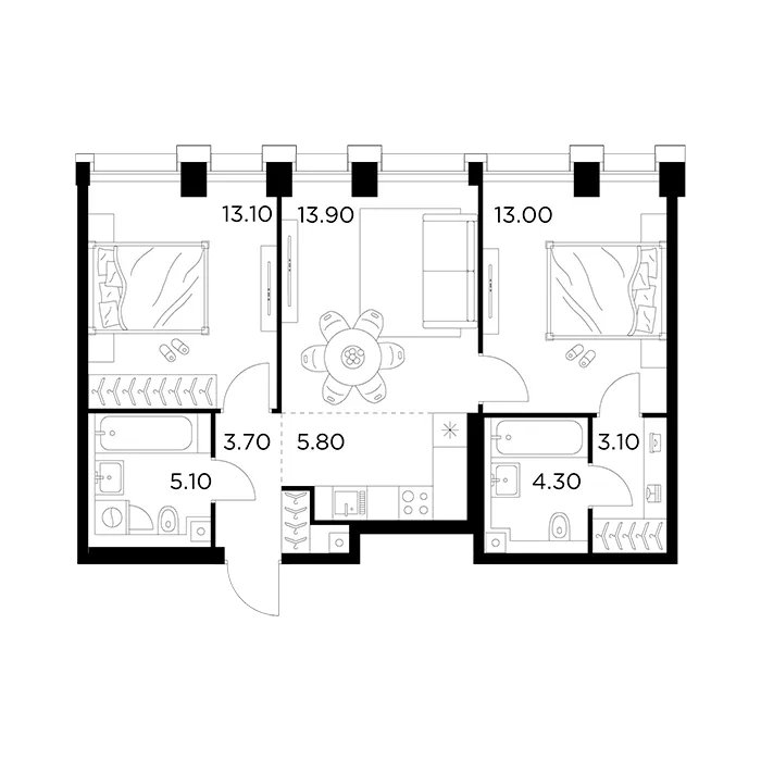 2-Комнатные квартиры от 44 м² — 10,5 млн ₽